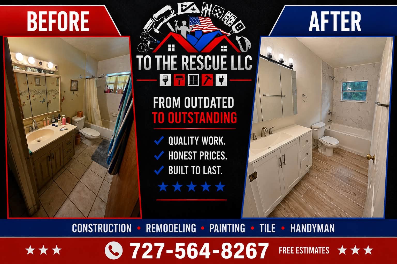Before and after renovation completed in Florida by To The Rescue LLC